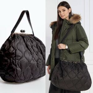 Max Mara Weekend Mosella Pasticcino Quilted Nylon XL Weekend Bag Travel Black